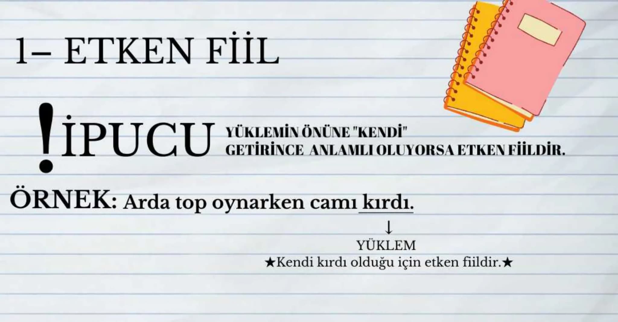 FİİLDE
ÇATI - Fiil Çatısı
- Öznesine Göre
- Nesnesine Göre
- Etken
- Edilgen
- Geçişli
- Geçişsiz # ÖZNESİNE
GÖRE
ÇATILAR 1- ETKEN FİİL