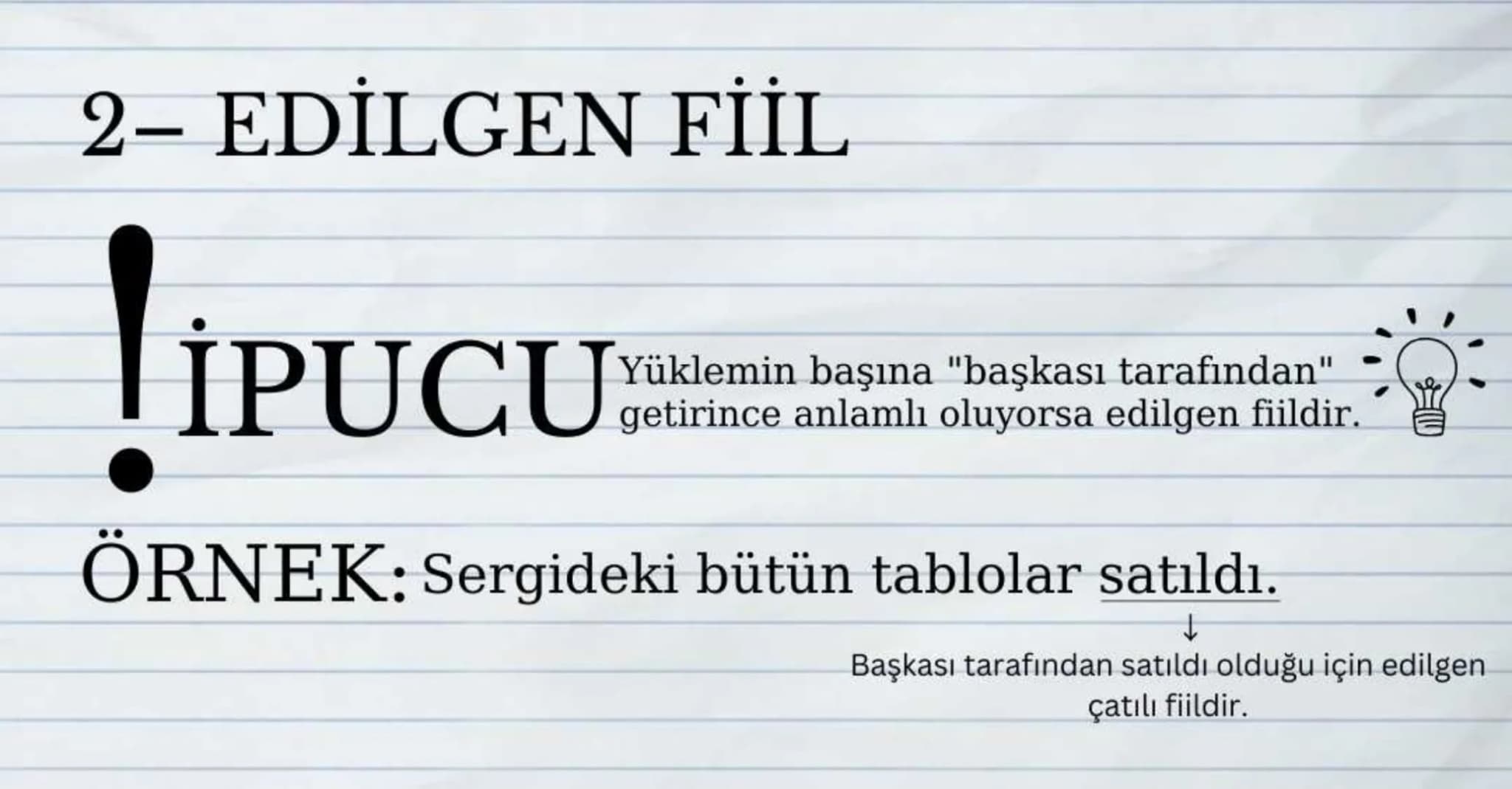 FİİLDE
ÇATI - Fiil Çatısı
- Öznesine Göre
- Nesnesine Göre
- Etken
- Edilgen
- Geçişli
- Geçişsiz # ÖZNESİNE
GÖRE
ÇATILAR 1- ETKEN FİİL