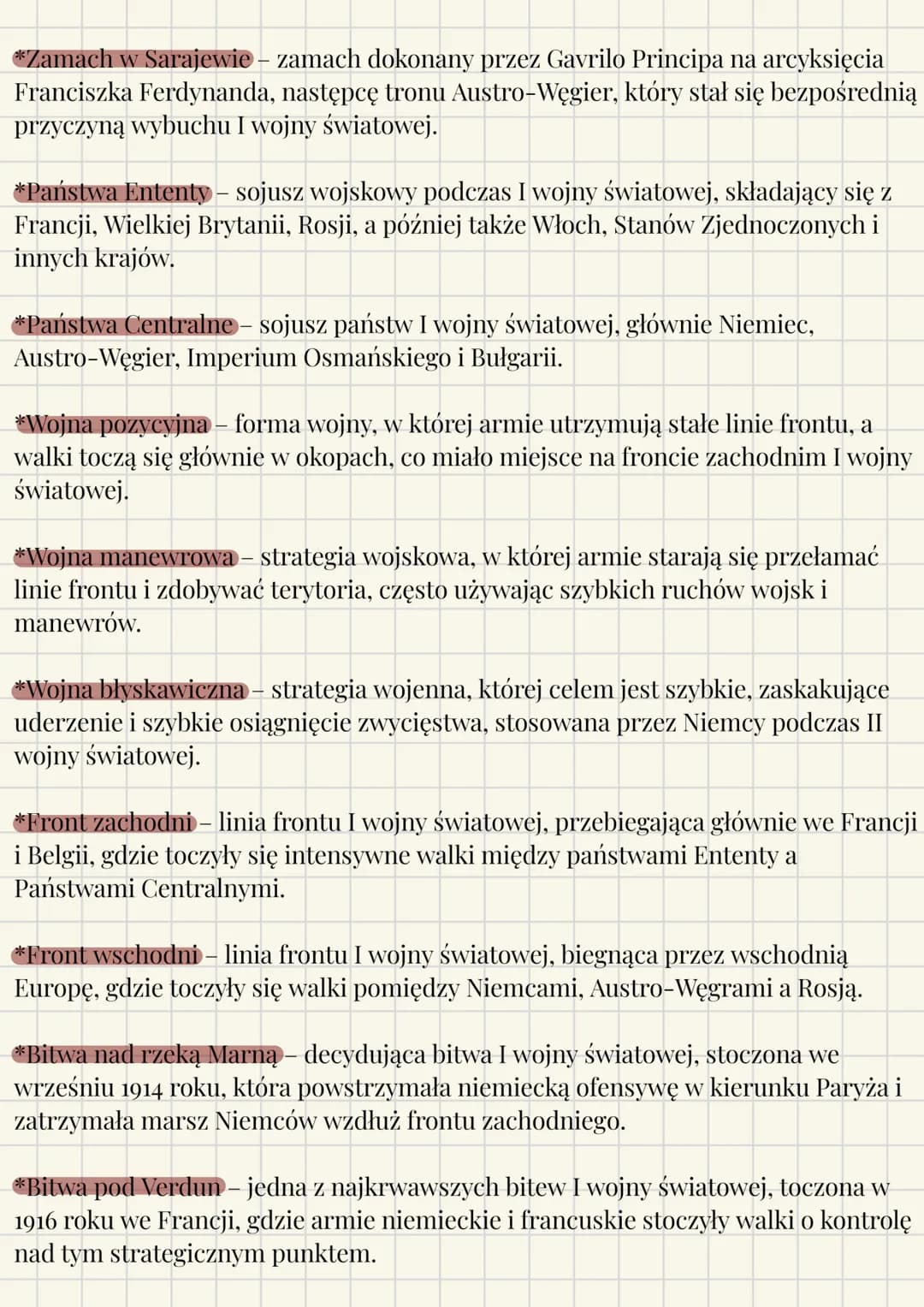 # I WOJNA ŚWIATOWA
1. Państwa, które stworzyły trójprzymierze i trójporozumienie:
a) Trójprzymierze zostało utworzone w 1882 roku i obejmo