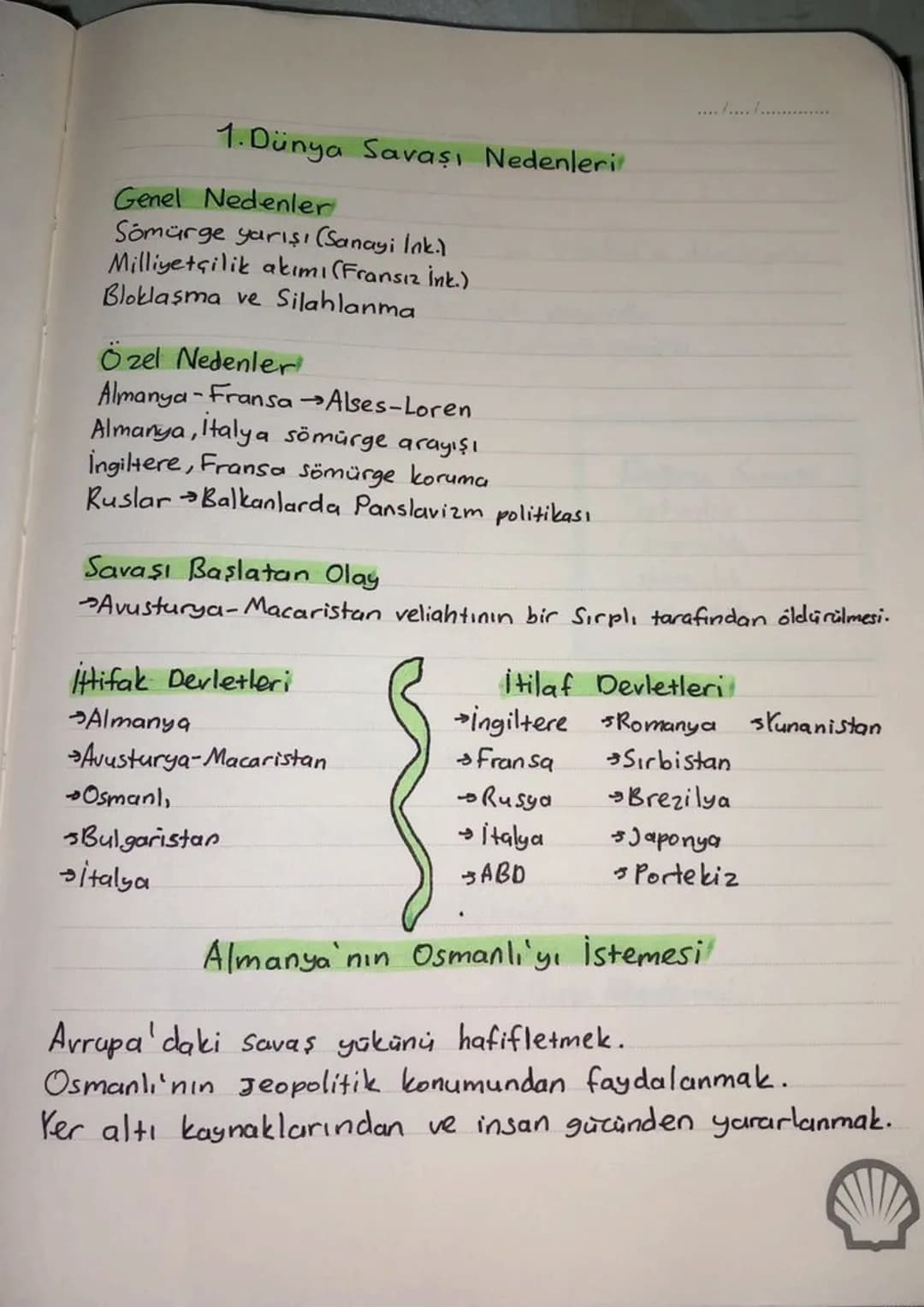 # 1. Dünya Savaşı Nedenleri
Genel Nedenler
Sömürge yarışı (Sanayi İnk.)
Milliyetçilik akımı (Fransız İnk.)
Bloklaşma ve Silahlanma
Özel Ne