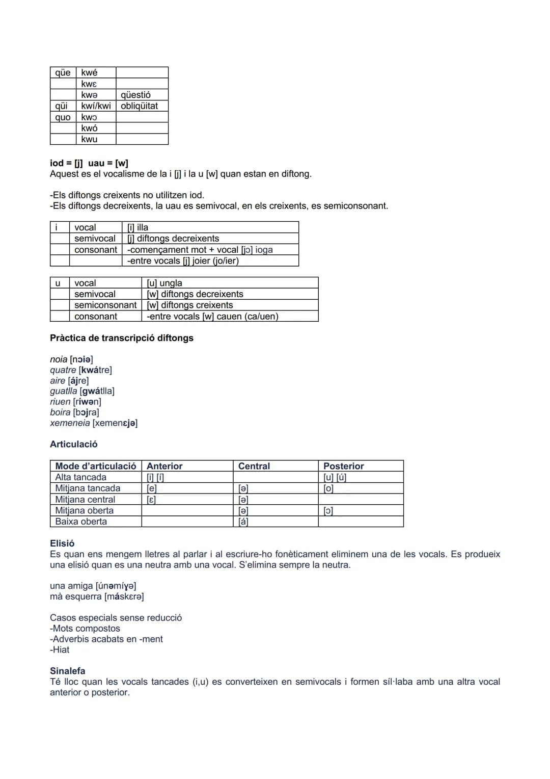 Fonologia: La fonologia estudia els fonemes d'una llengua. La transcripció fonològica es fa entre barres
inclinades. (//)
Fonètica: La fonè