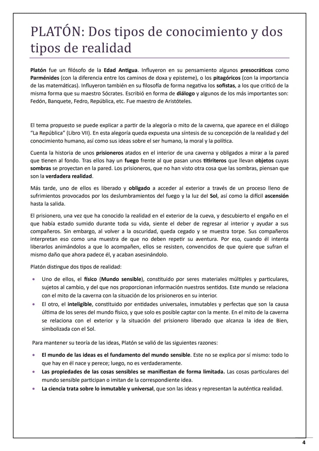 CURSO 2023/2024
EvAU
FILOSOFÍA
2º Bachillerato | María Sánchez Jiménez 1 3 # PLATÓN: Dos tipos de conocimiento y dos
tipos de realidad
P