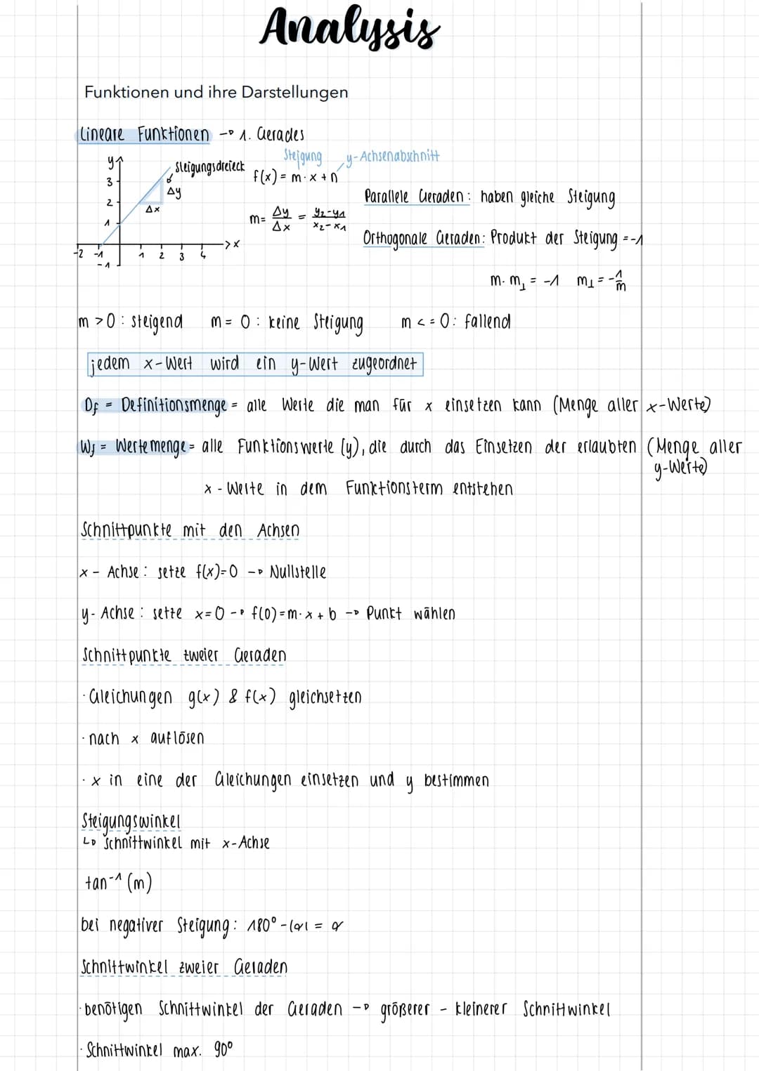 NOTEBOOK
Subject: Mathe
Name: Helene # Analysis
Funktionen und ihre Darstellungen
Lineare Funktionen - 1. Gerades
```
^
y
3
2
1
```
Sle
