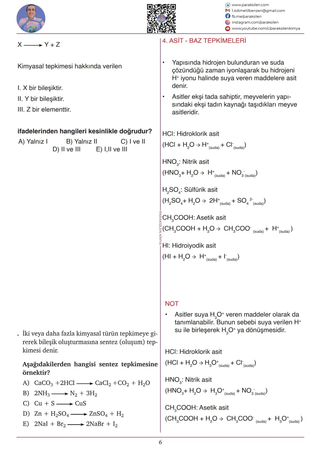 # TYT
# KİMYASAL TEPKİME TÜRLERİ
PX
Paraksilen Kimya
Paraksilen Kimya
www.paraksilen.com # SON 10 YILIN ANALİZİ
TYT KİMYASAL TEPKİME V