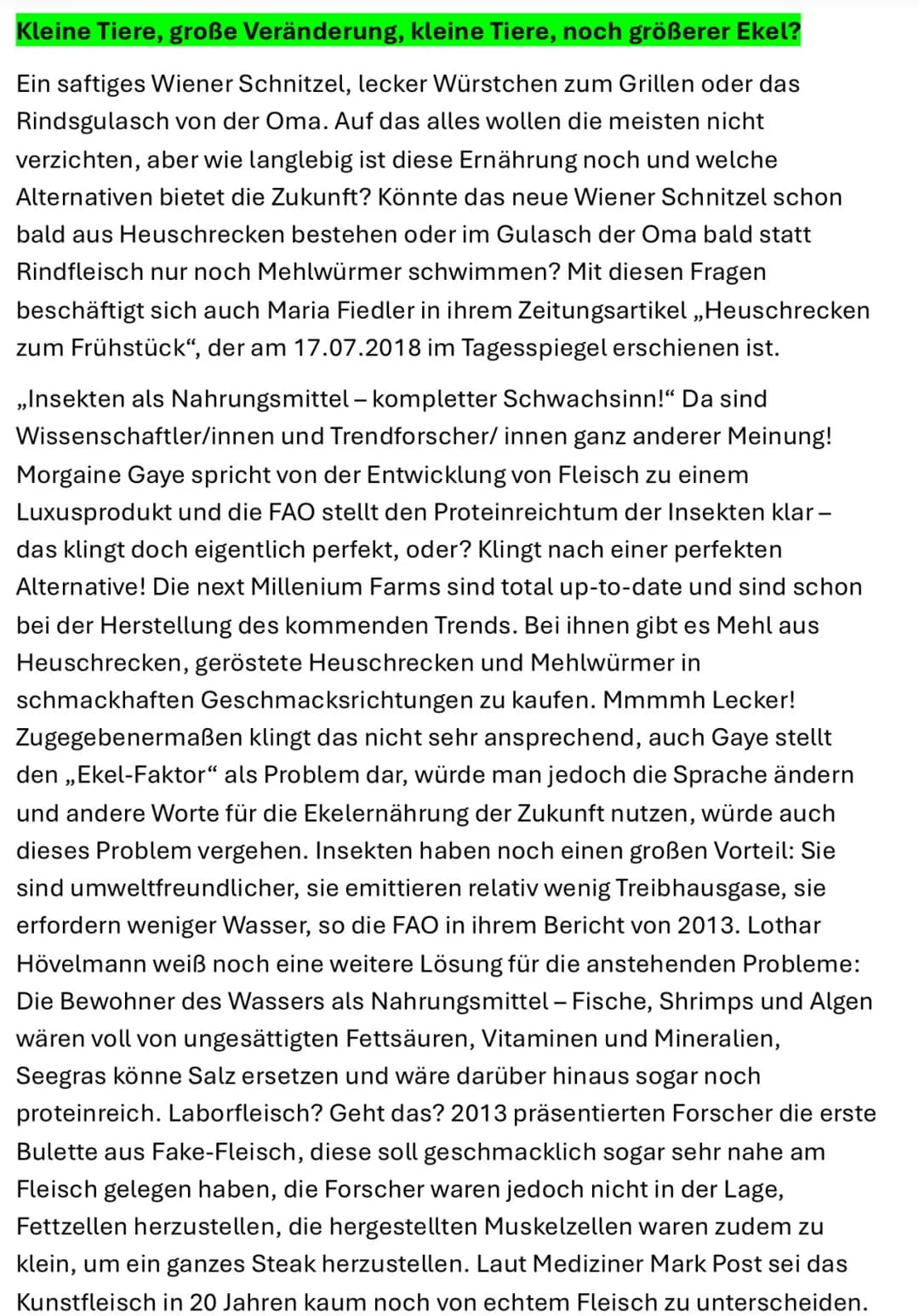# DEUTSCH
Kommentar
Aufbau: Uberschrift! Spannend, am besten mit Shilmittel, kurz! Kleine Tiere, große Veränderung, kleine Tiere, noch größ