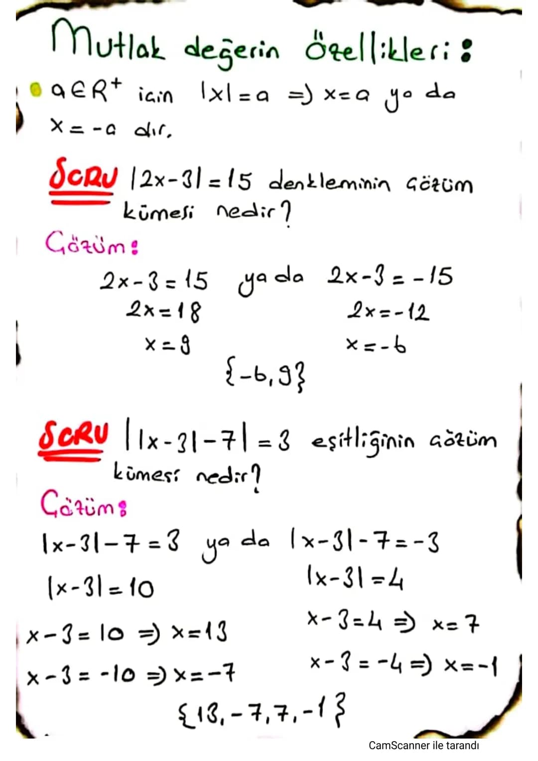 # MUTLAK
# DEĞER
# BU NOTLARLA
# YAPAMAYAN
# KALMAYACAK
CamScanner ile tarandı # MUTLAK DEĞER :)
Bir Sayının sayı doğrusunda sıfıra olan