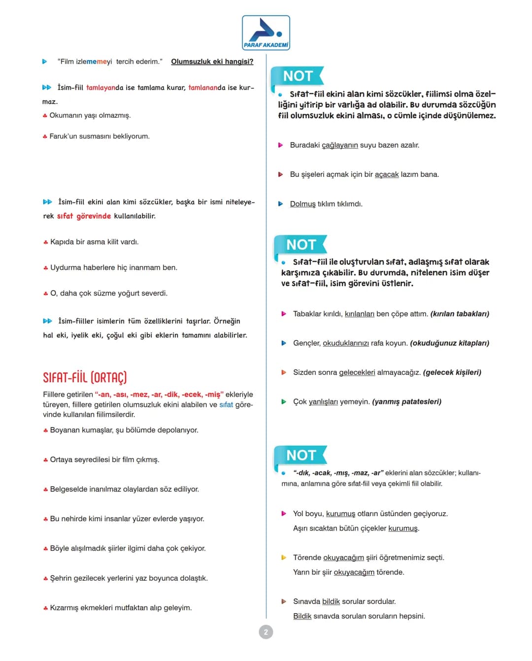 # PARAF AKADEMİ
# FİİLİMSİLER (EYLEMSİLER)
## FİİLİMSİ (EYLEMSİ)
* Fiil kök veya gövdelerinden türetilerek isim, sıfat ve zarf
olar