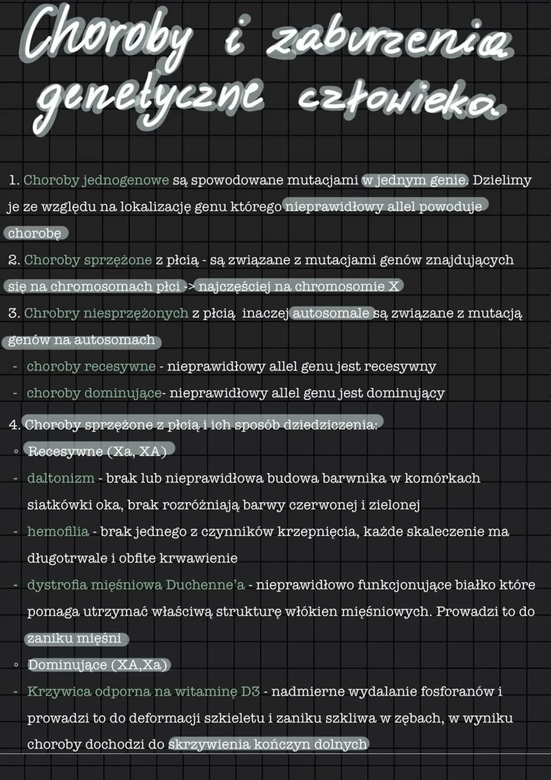 # Choroby i zaburzenia
genetyczne człowieka.
1. Choroby jednogenowe są spowodowane mutacjami w jednym genie. Dzielimy
je ze względu na lok