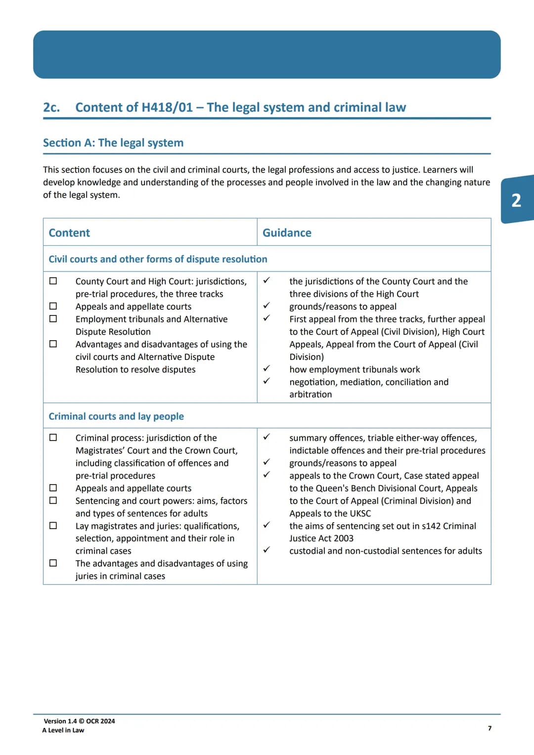 Qualification
Accredited
OCR
Oxford Cambridge and RSA
A LEVEL
Specification
LAW
H418
For first assessment in 2022
Version 1.4 (February 20
