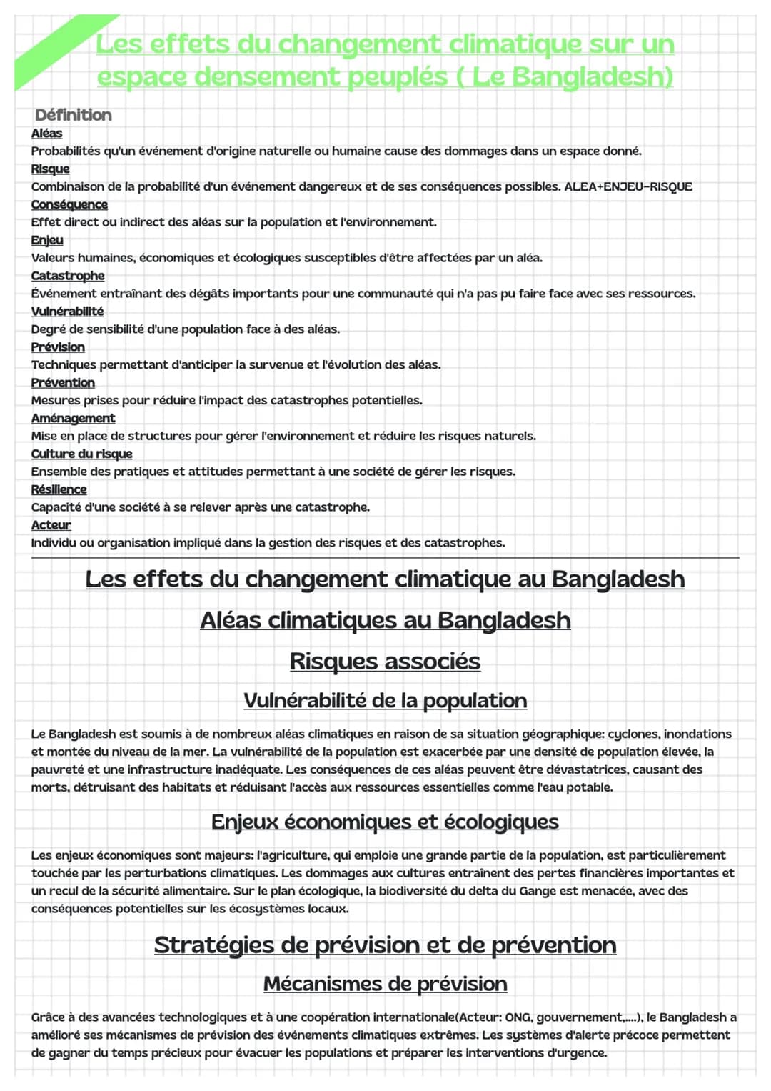 # Les effets du changement climatique sur un
espace densement peuplés (Le Bangladesh)
Définition
Aléas
Probabilités qu'un événement d'origi