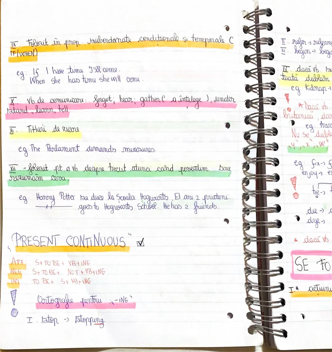 Present Simple
AFF S+ vb Coles la pers. a-Ⅲ-a).
NEG St don't+ vb.
S+ doesn't + vb.
INT DO+S+VB
DOES+ 5+ VB
AV* Elemente de ortografie (es"
