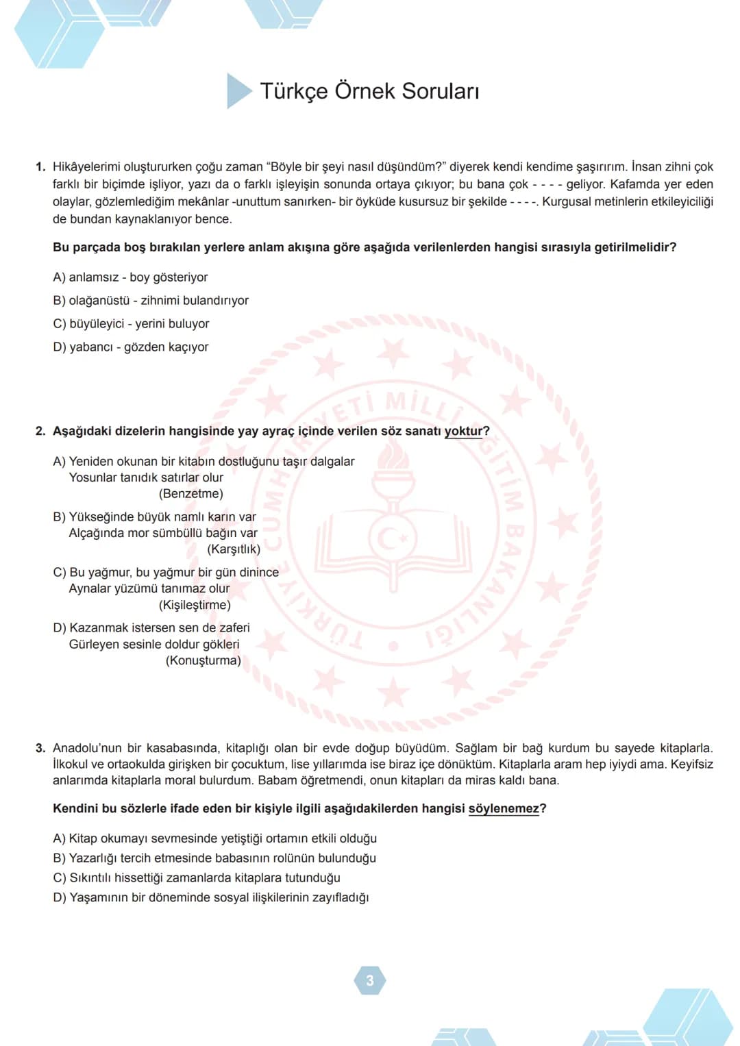 T.C.
MİLLÎ EĞİTİM BAKANLIĞI
ÖLÇME, DEĞERLENDİRME VE SINAV HİZMETLERİ GENEL MÜDÜRLÜĞÜ
2023-2024 EĞİTİM VE ÖĞRETİM YILI
Sınavla Öğrenci Alaca