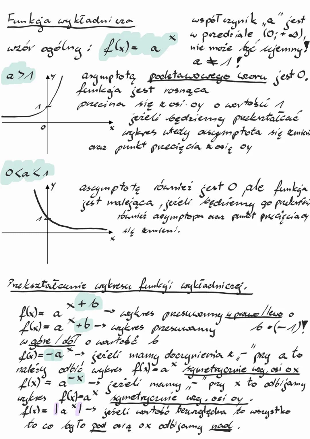 Funkcja wykładni cza
wzór ogólng: $f(x)= a^x$
współczynika" jest
w prediale (0;2),
nie może być ujemny!
$a \neq 1$!
$a>1$
47
asymptotą pods