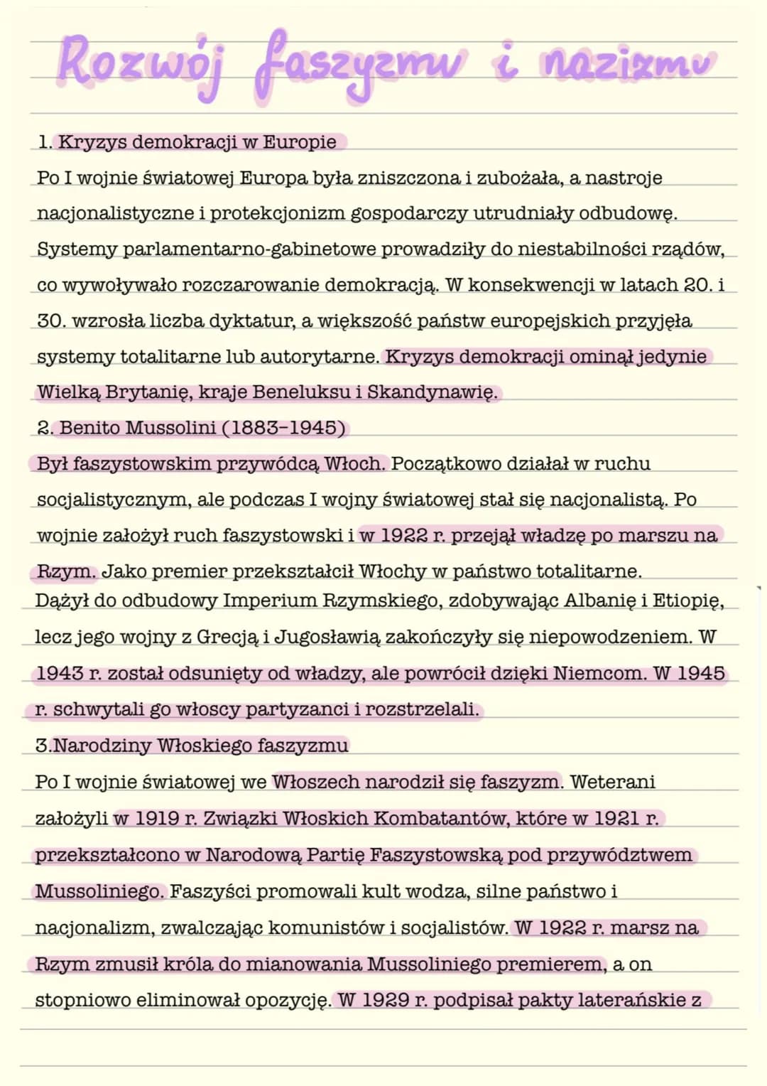 # Rozwój faszyzmu i nazizmu
1. Kryzys demokracji w Europie
Po I wojnie światowej Europa była zniszczona i zubożała, a nastroje
nacjonalist