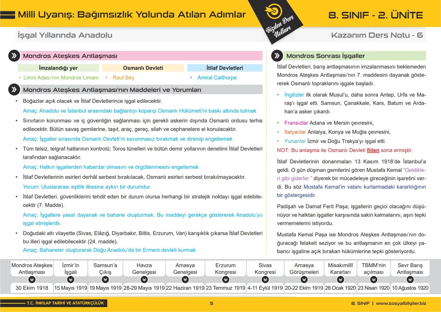# 8.SINIF
# 2.ÜNİTE
# DERS NOTLARI
sosyalbilgiler.biz
Şeyhmus Yüce Milli Uyanış: Bağımsızlık Yolunda Atılan Adımlar
I. Dünya Savaşı
>
