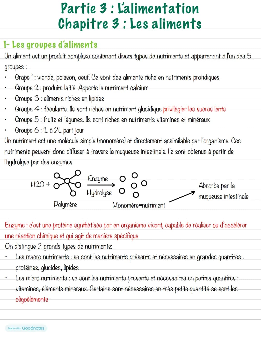 # Partie 3: L'alimentation
## Chapitre 3: Les aliments
1- Les groupes d'aliments
Un aliment est un produit complexe contenant divers types