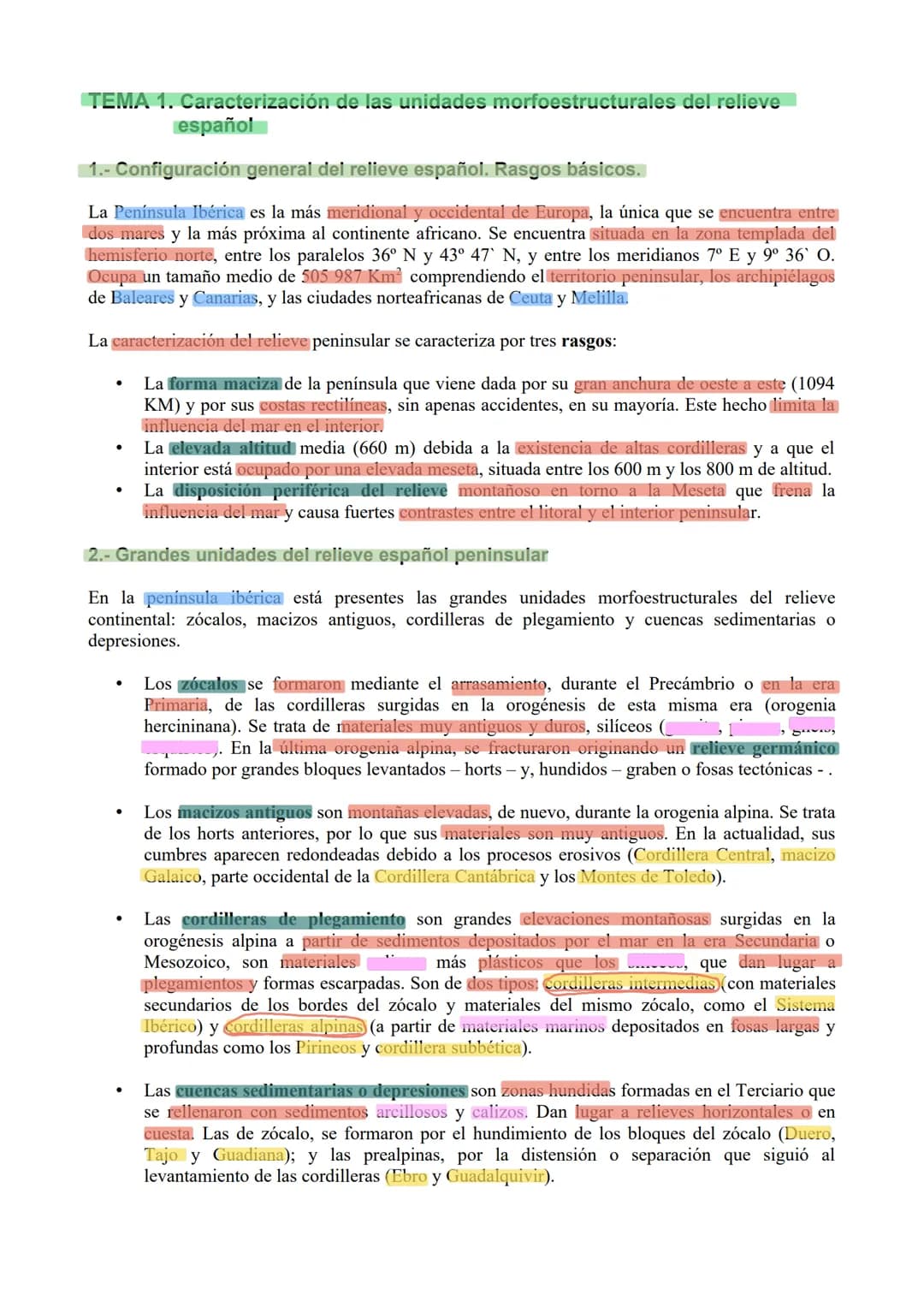 # TEMA 1. Caracterización de las unidades morfoestructurales del relieve
español
1.- Configuración general del relieve español. Rasgos bási