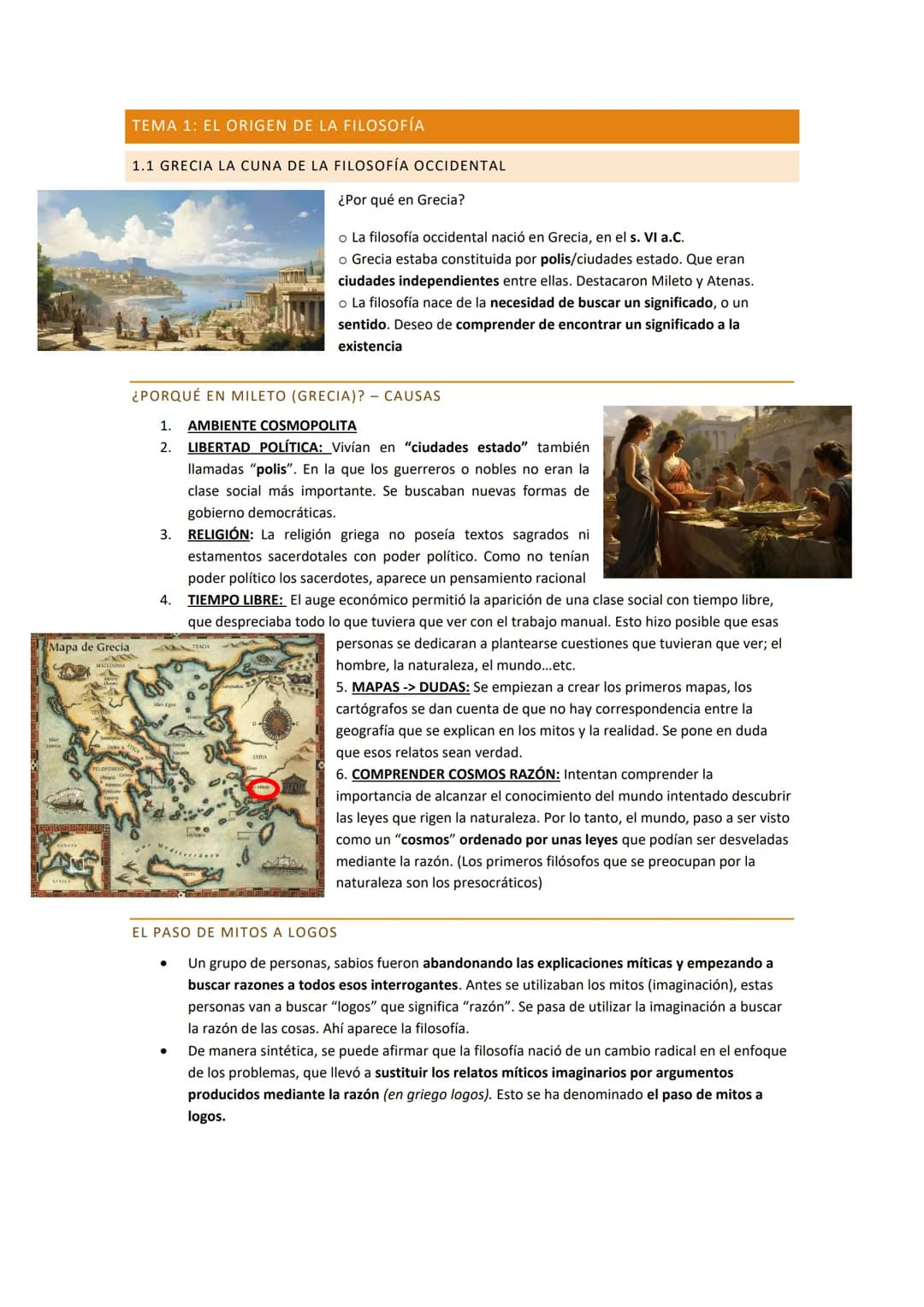 TEMAS 1 Y 2
FILOSOFÍA – 1º PARCIAL
Sara Riesgo Antuña
CODEMA Mapa de Grecia
# TEMA 1: EL ORIGEN DE LA FILOSOFÍA
## 1.1 GRECIA LA CUNA D