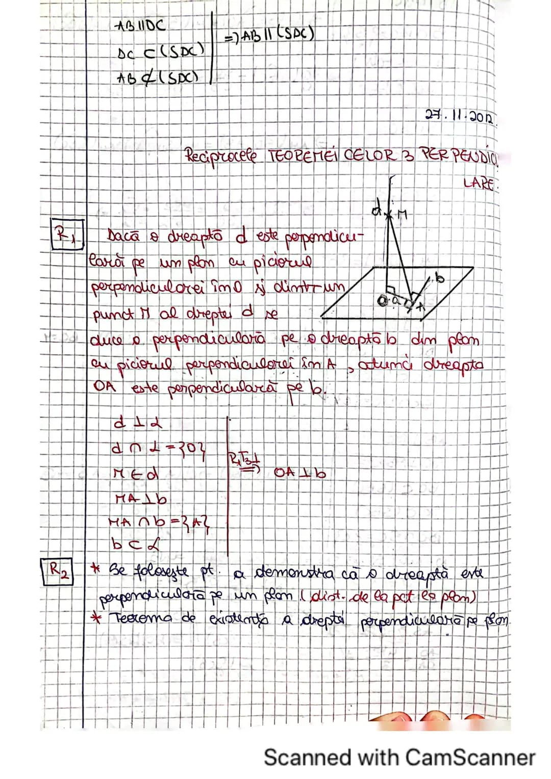 ABIDC
DC C (SDC)
AB (SDC)
=) AB 11 (SDC)
27.11.202
Reciprocele TEOREMEI CELOR 3 PERPENDIO
LARE
R₁ Dacă o dreapto deste perpendicu-
Caroi