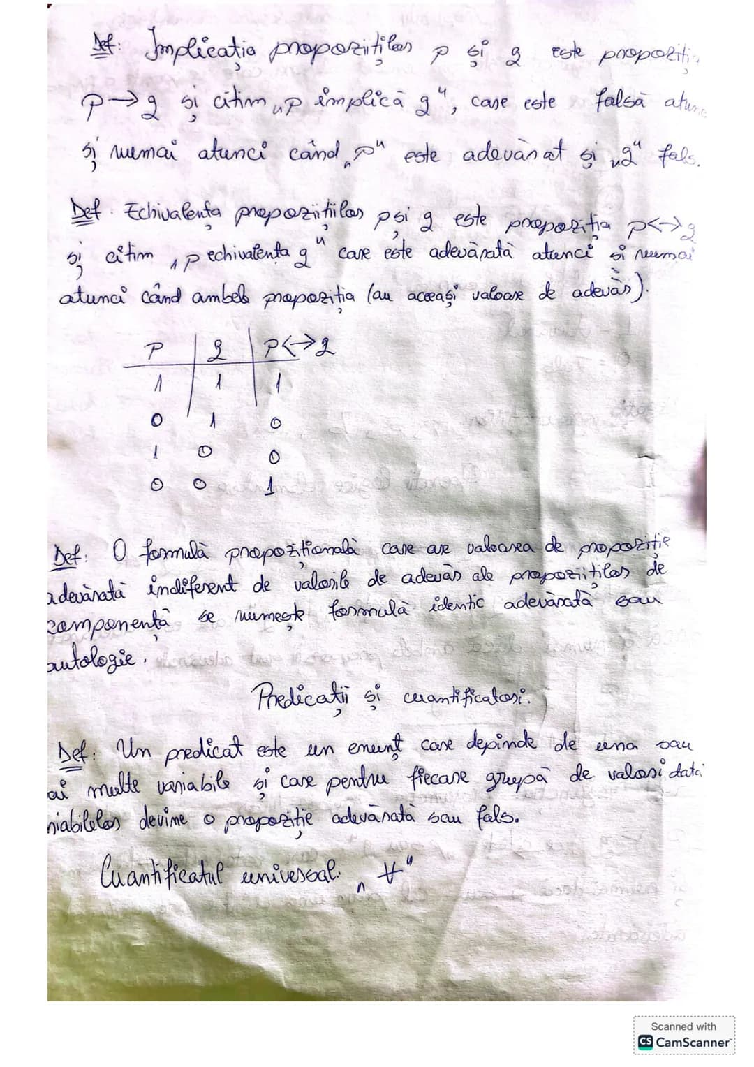 Propoziti. Operatie logice clementare.
Def. O prepozitie este een encent despre care se poate a firma
cu certitudine ca este adevărată sau