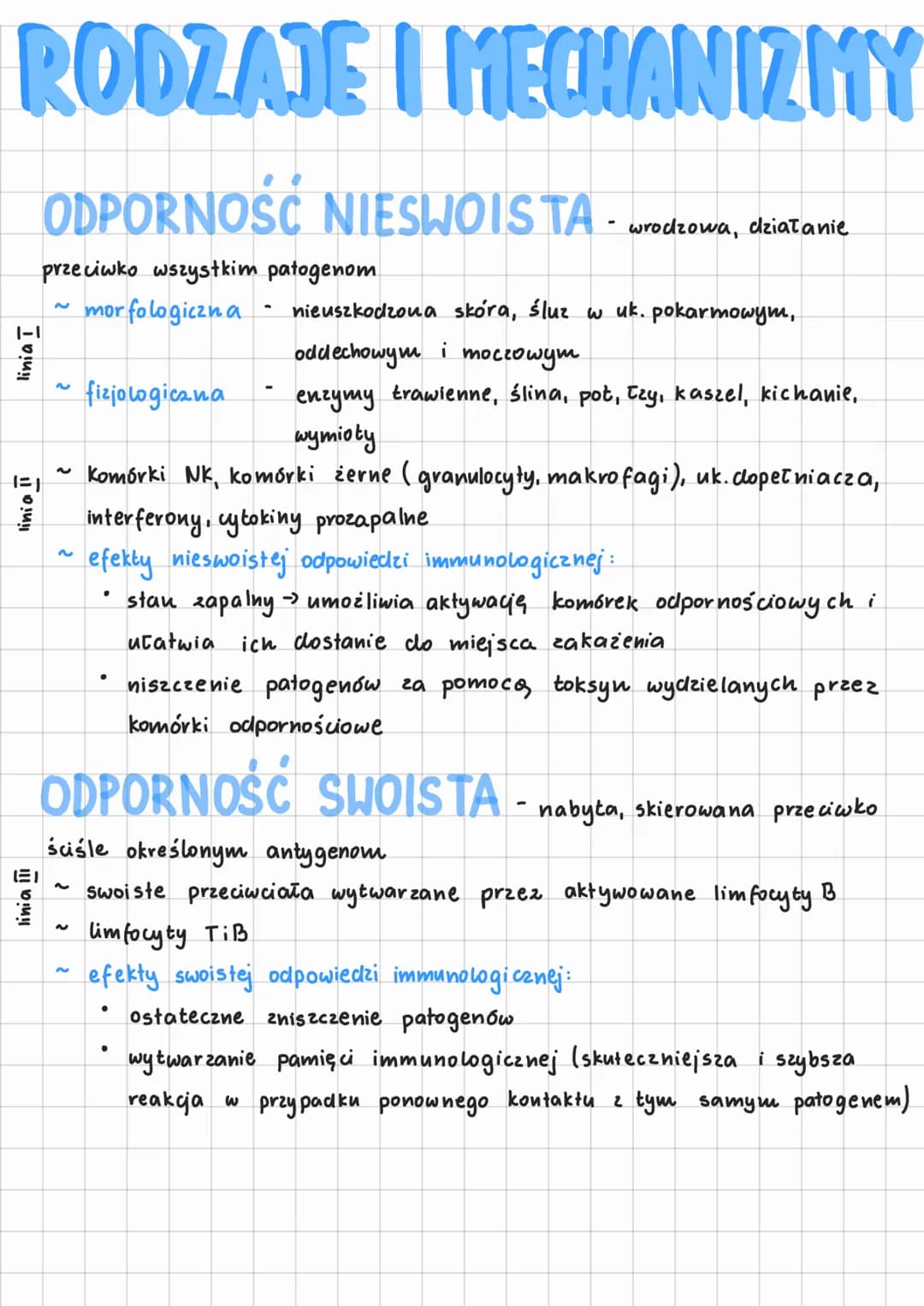 # RODZAJE I MECHANIZMY
linia II
linia T
linia ili
ODPORNOŚĆ NIESWOISTA - wrodzowa, działanie
przeciwko wszystkim patogenom
~ morfologic