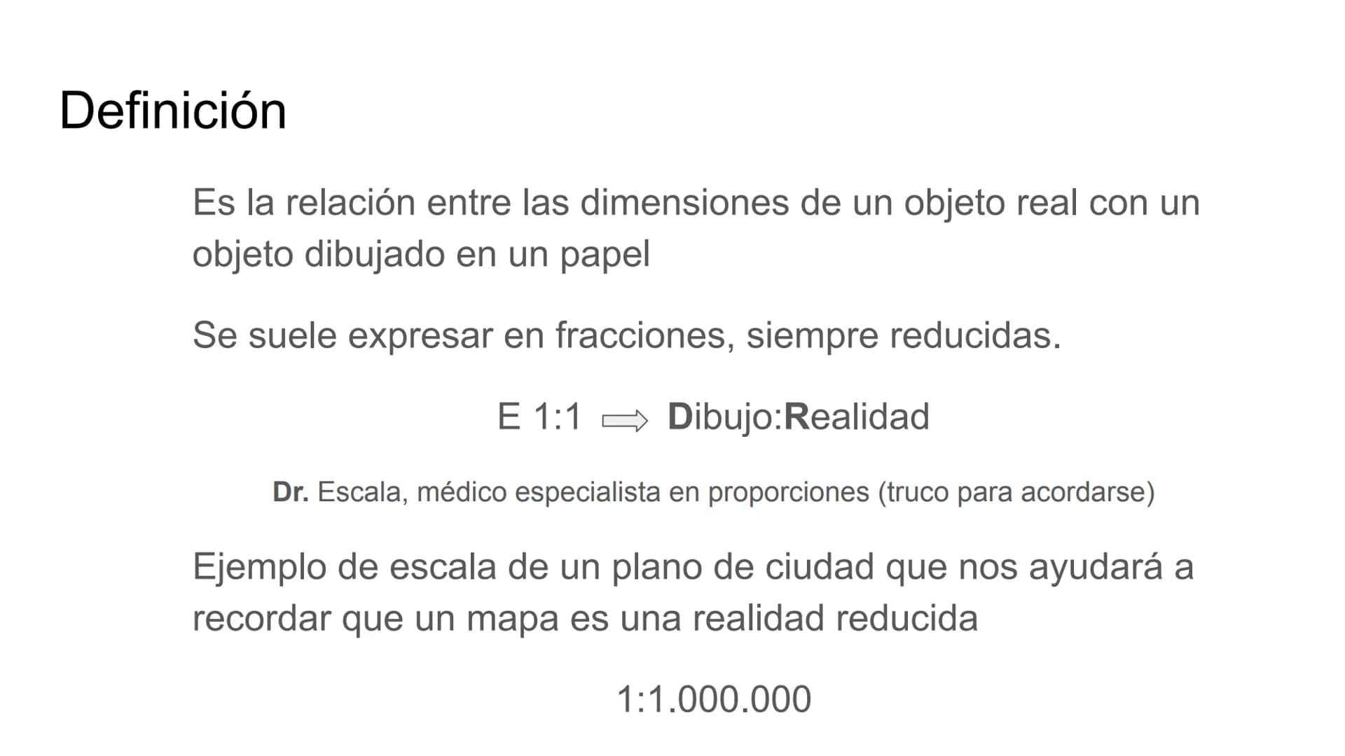 # ESCALAS # Definición
Es la relación entre las dimensiones de un objeto real con un
objeto dibujado en un papel
Se suele expresar en frac