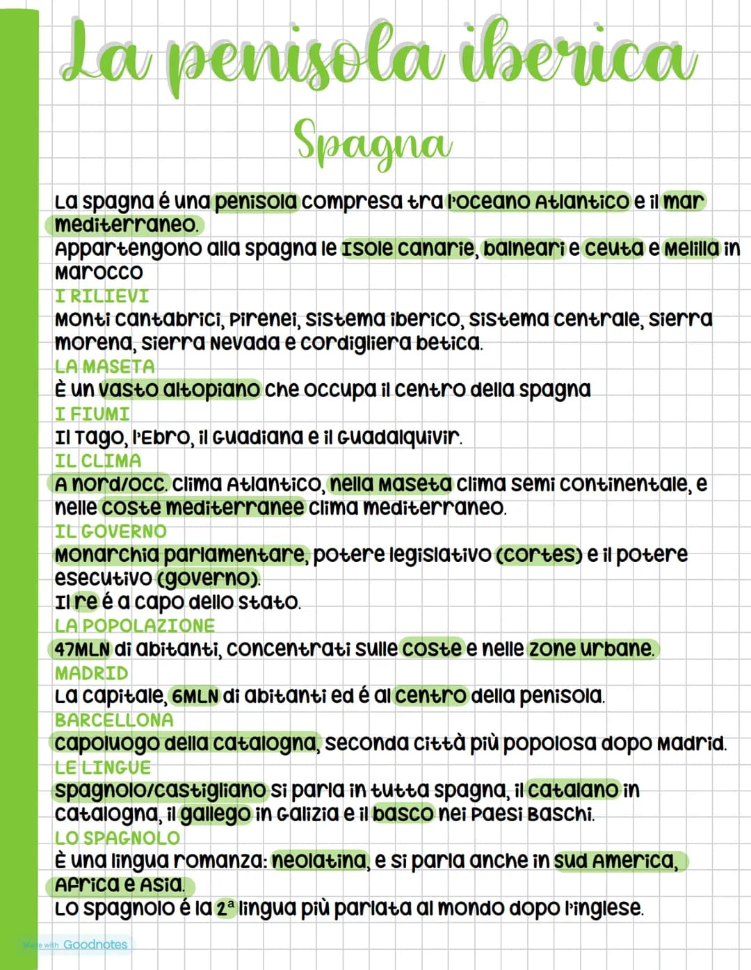 Geografia
Made with Goodnotes # La penisola iberica
Spagna
La spagna é una penisola compresa tra l'oceano Atlantico e il mar
mediterraneo.