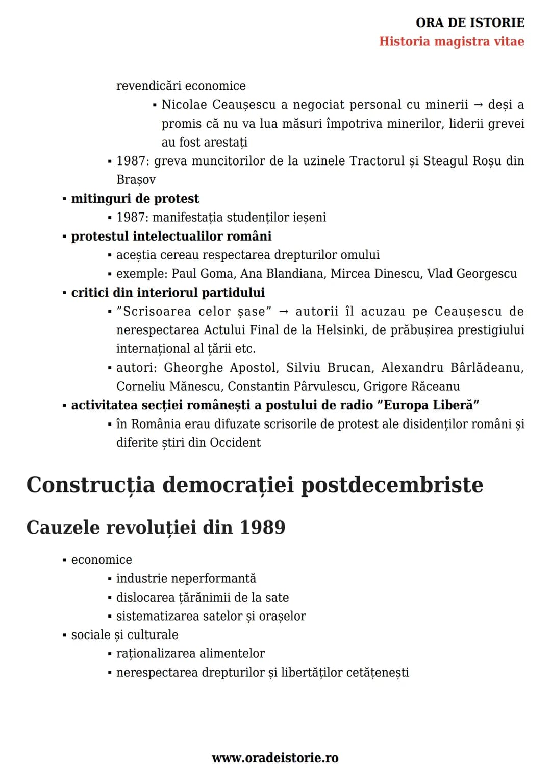 # ORA DE ISTORIE
Historia magistra vitae
România postbelică. Stalinism,
național-comunism și disidență
anticomunistă. Construcția
democrați