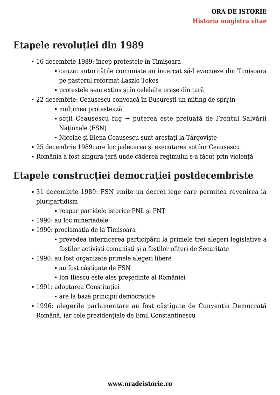 # ORA DE ISTORIE
Historia magistra vitae
România postbelică. Stalinism,
național-comunism și disidență
anticomunistă. Construcția
democrați