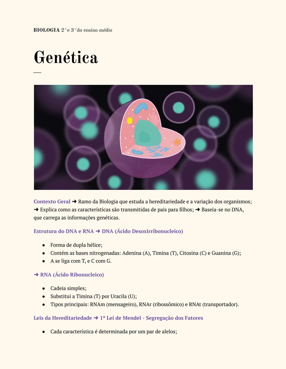 BIOLOGIA 2°e 3°do ensino médio
# Genética
Contexto Geral → Ramo da Biologia que estuda a hereditariedade e a variação dos organismos;
→ Ex