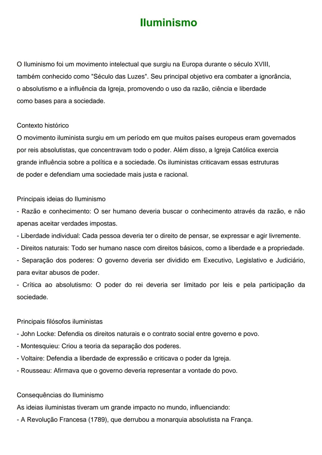 # Iluminismo
O Iluminismo foi um movimento intelectual que surgiu na Europa durante o século XVIII,
também conhecido como "Século das Luzes