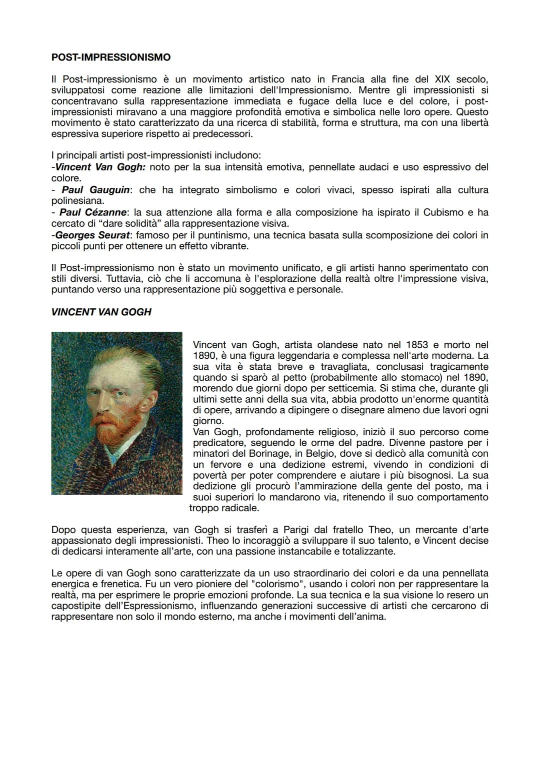 # POST-IMPRESSIONISMO
II Post-impressionismo è un movimento artistico nato in Francia alla fine del XIX secolo,
sviluppatosi come reazione
