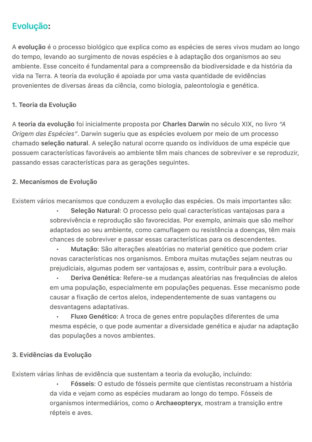 # Evolução:
A evolução é o processo biológico que explica como as espécies de seres vivos mudam ao longo
do tempo, levando ao surgimento de