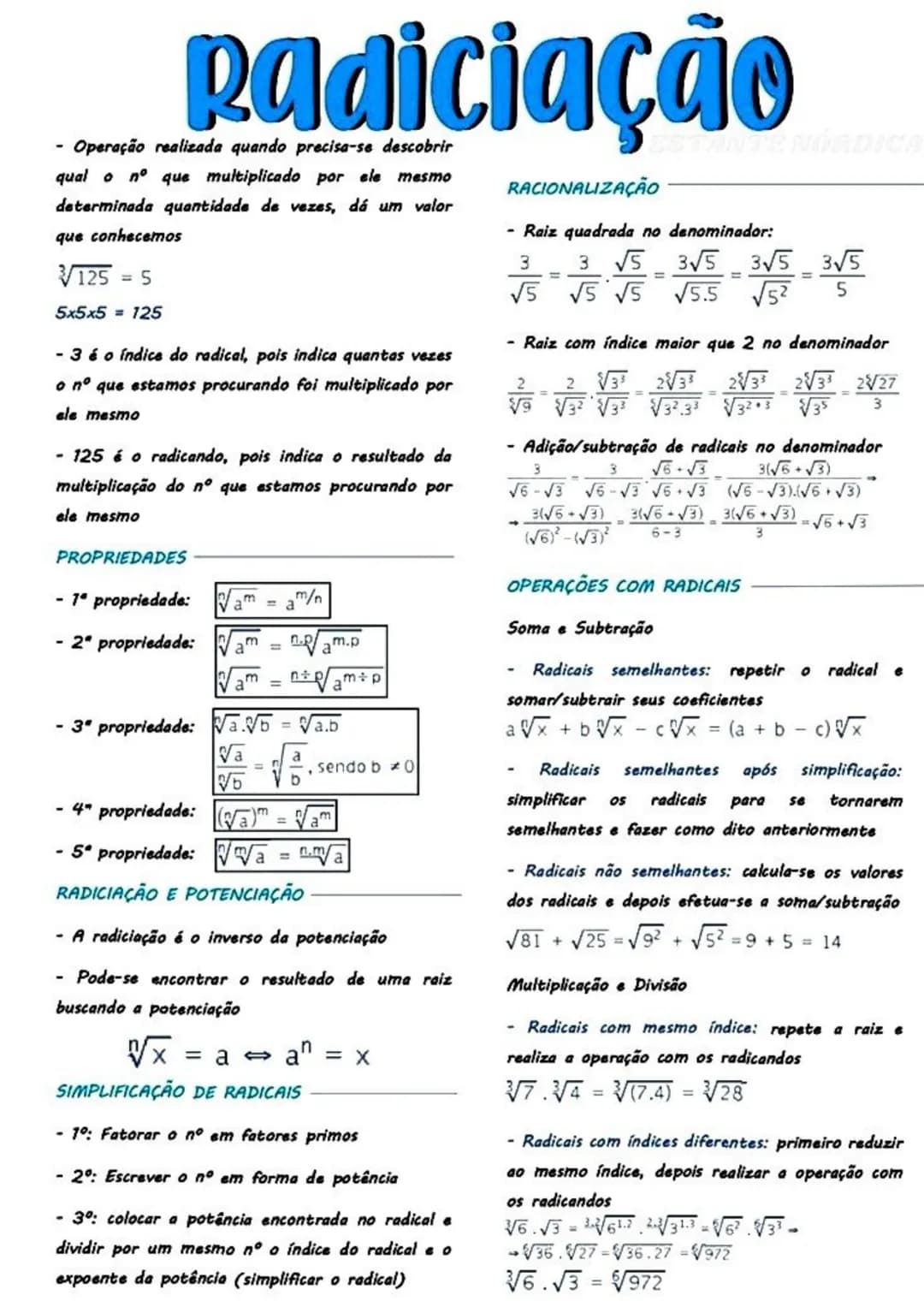 # Radiciação
- Operação realizada quando precisa-se descobrir
qual o no que multiplicado por ele mesmo
determinada quantidade de vezes, dá