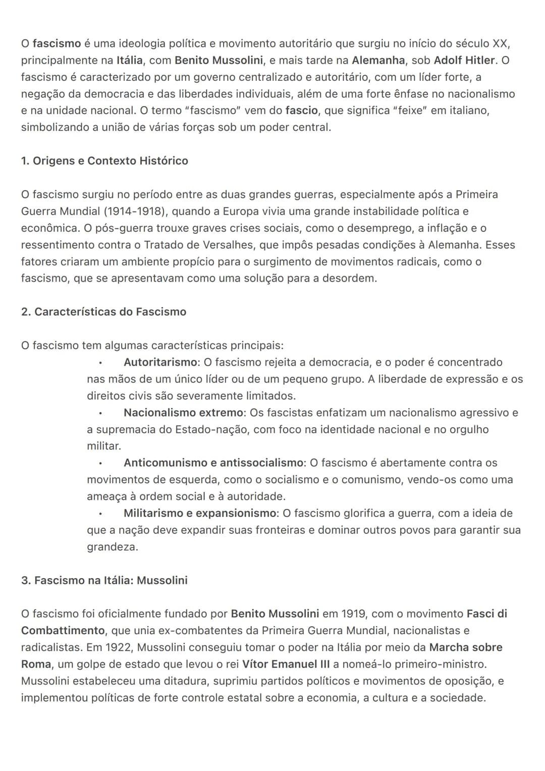 O fascismo é uma ideologia política e movimento autoritário que surgiu no início do século XX,
principalmente na Itália, com Benito Mussoli