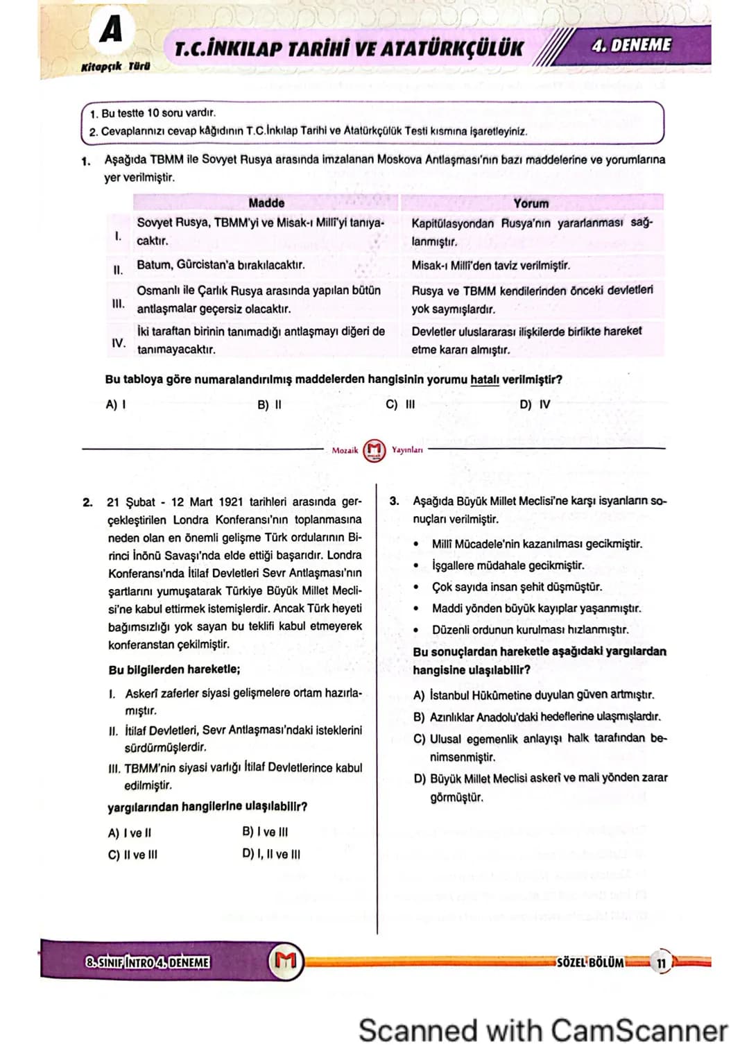8LGS
■SINIF
8. SINIF
BÖLÜM
SÖZEL
A KİTAPÇIĞI
M
mozaik
yayınları
INTRO
DENEME
SÖZEL
BÖLÜM
KİTAPÇIKA
ADI SOYADI
SINIFI/ŞUBESİ
ÖĞRENCİ NO
ÖĞRE