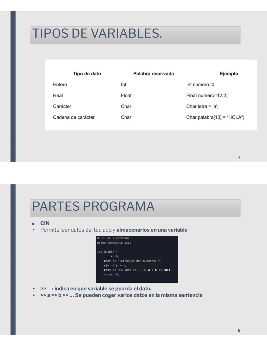 # PROGRAMACIÓN
1º BAT.
PARTES PROGRAMA
main.cpp X
```
1 #include <stdio.h>
2
3 int main()
4 {
5 printf("hello world\n");
6
7 }
```
8
2
1