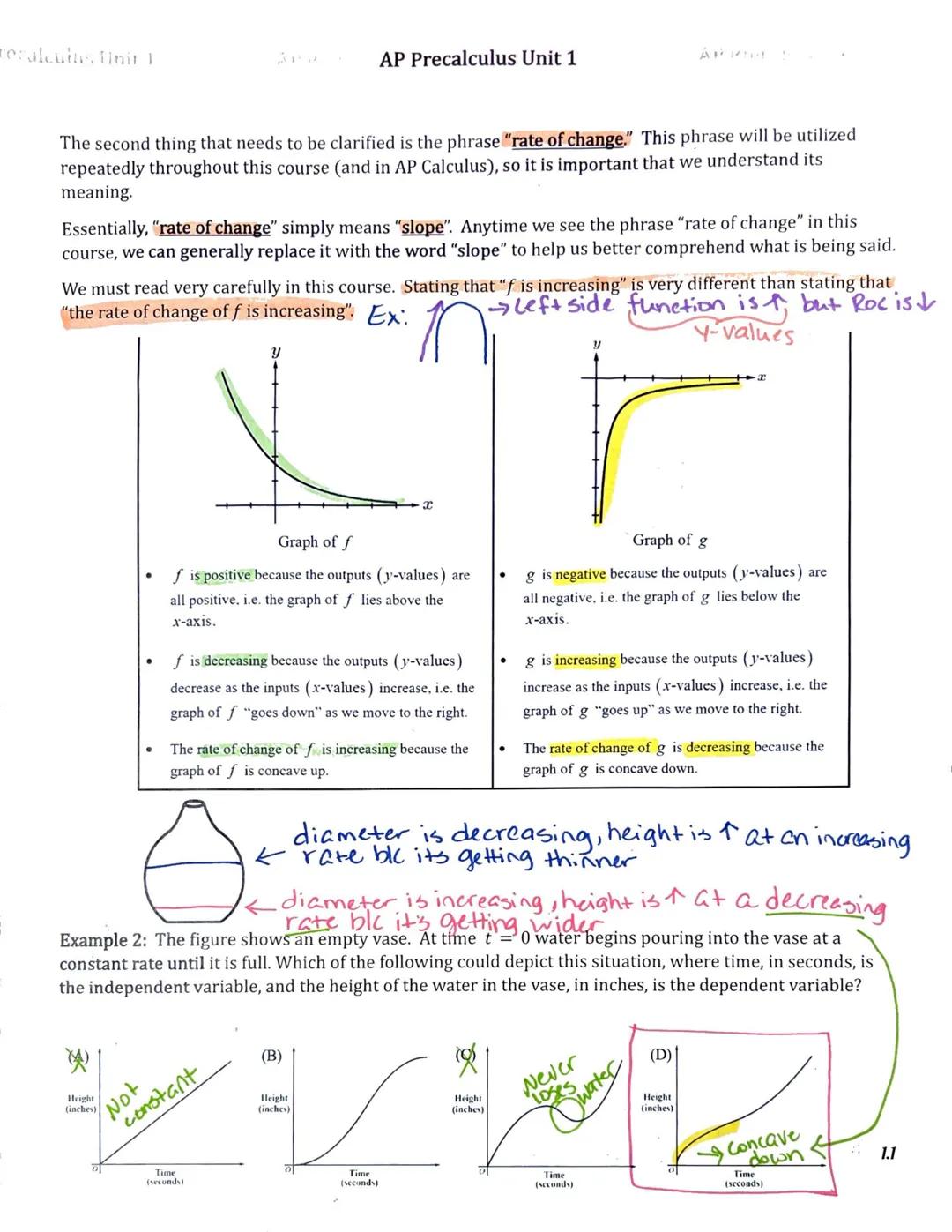aerat shes PL
AP Precalculus Unit 1
Topic 1.1: Change in Tandem
A function is a mathematical relation that maps a set of input values ($X$)