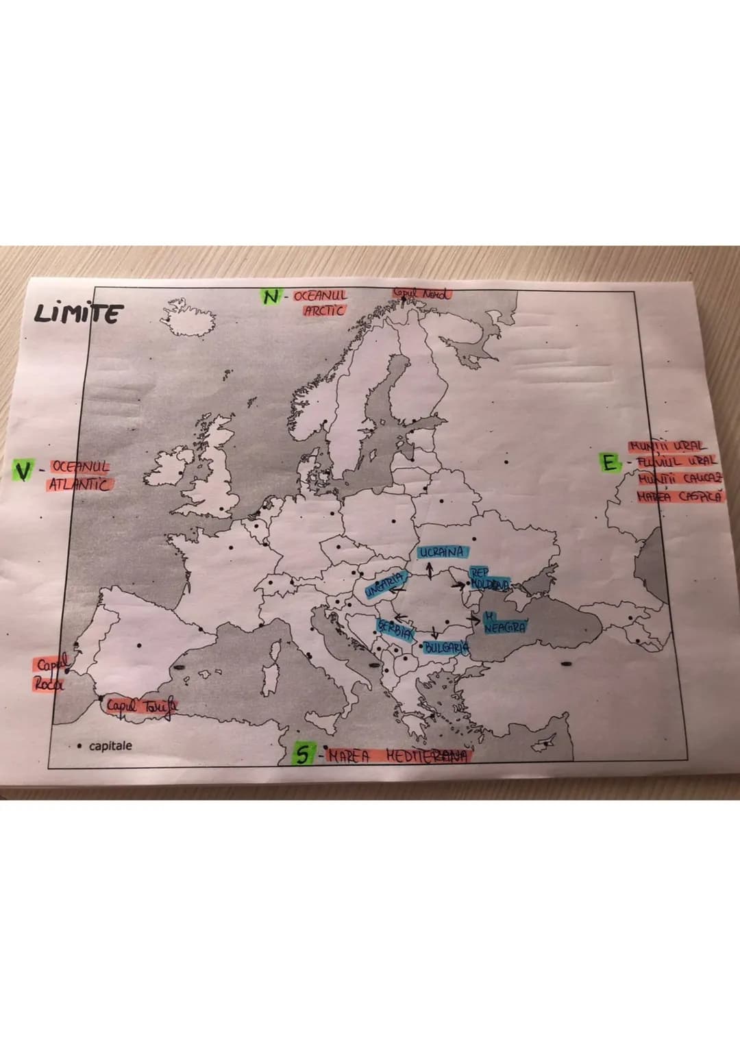 LIMITE
N-OCEANUL
ARCTIC
Copul Nord
V-OCEANUL
ATLANTIC
UNCARIA
UCRAINA
GERBIETY PULGARIA
NEAGRA
Capel
Roca
Capul Tarif
* capitale
S-