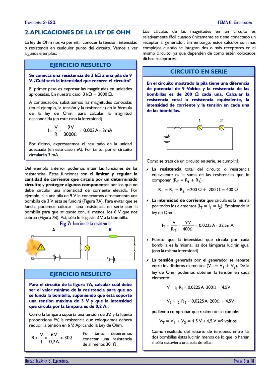 TECNOLOXÍAS 2. ESO.
TEMA 6: ELECTRICIDAD
# UNIDAD TEMÁTICA 6
# ELECTRICIDAD
9 V
4V
4 k$\Omega$
8 Κ$\Omega$
16 Κ$\Omega$
32 Κ$\Omega