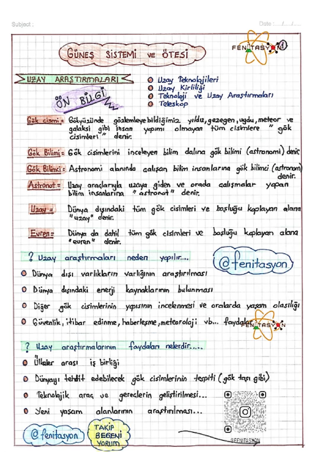 Subject:
Date
# GÜNEŞ SİSTEMİ VE ÖTESİ
FENITASY
# UZAY ARAŞTIRMALARI
* Uzay Teknolojileri
* Uzay Kirliliği
* Teknoloji ve Uzay Ara