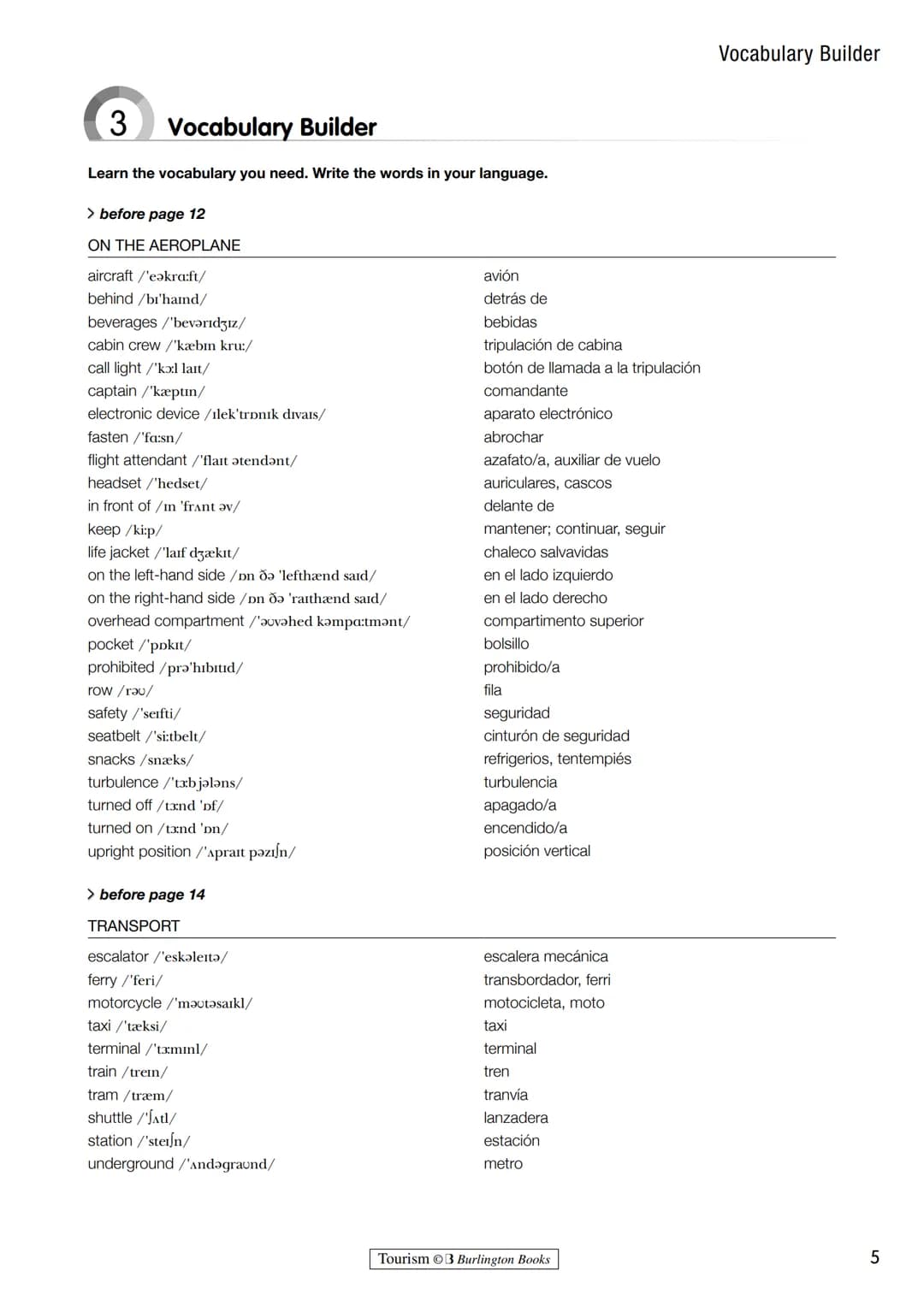# 1 Vocabulary Builder
Learn the vocabulary you need. Write the words in your language.
> before page 4
ORDINAL NUMBERS
first /'fxst/
se