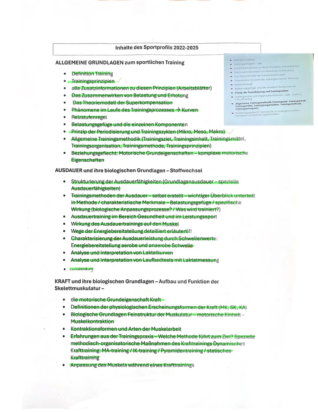 Inhalte des Sportprofils 2022-2025
ALLGEMEINE GRUNDLAGEN zum sportlichen Training
Definition Training
Trainingsprinzipien✓
alle Zusatzinfor