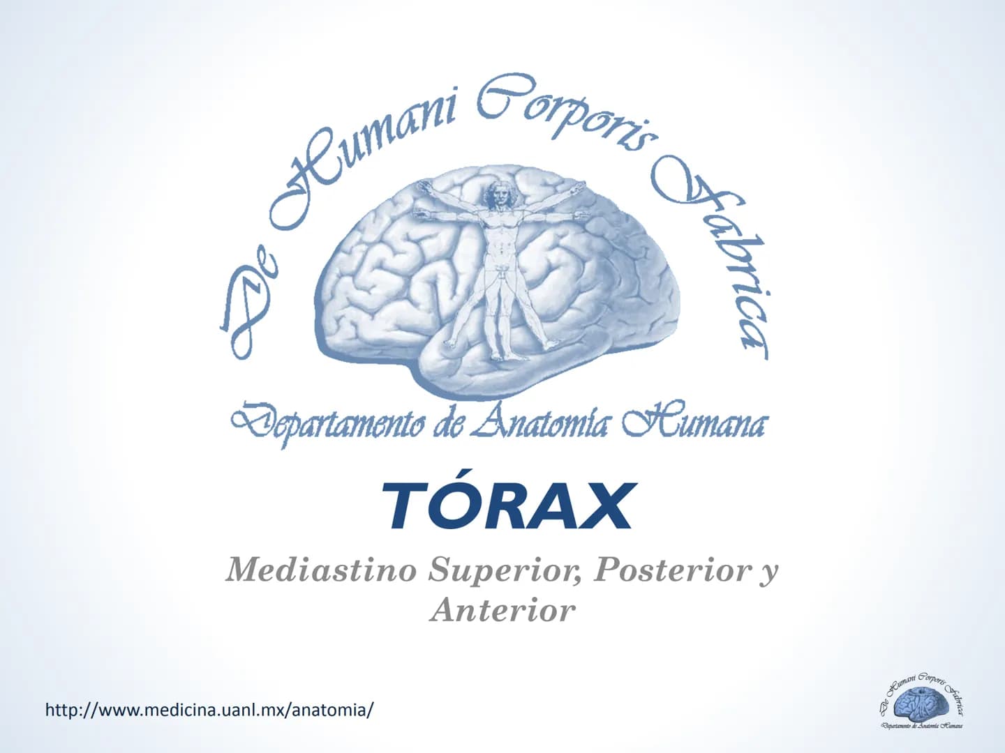 De Humani Corporis Fabri
Departamento de Anatomía Humana
TÓRAX
Mediastino Superior, Posterior y
http://www.medicina.uanl.mx/anatomia/
A