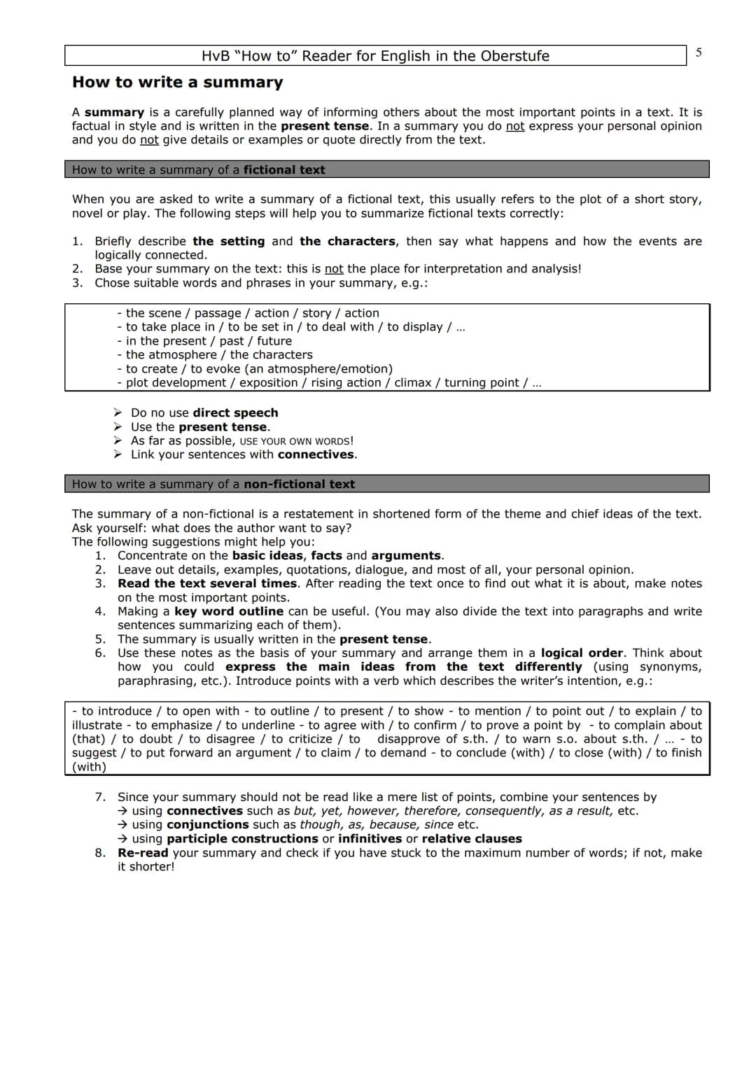 # Introduction
HvB "How to" Reader for English in the Oberstufe
This collection of "How to do" materials is a guideline for you to help you