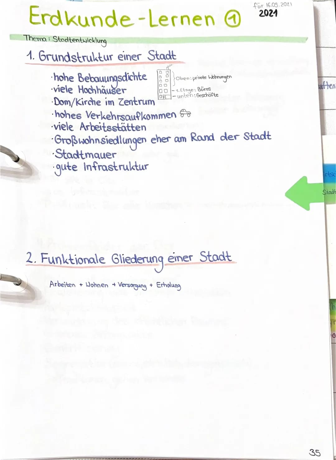 Erdkunde-Lernen ④
für 16.09.2021
2021
Thema: Stodtentwicklung
1. Grundstruktur einer Stadt
hohe Bebauungsdichte
viele Hochhäuser
00000
00000