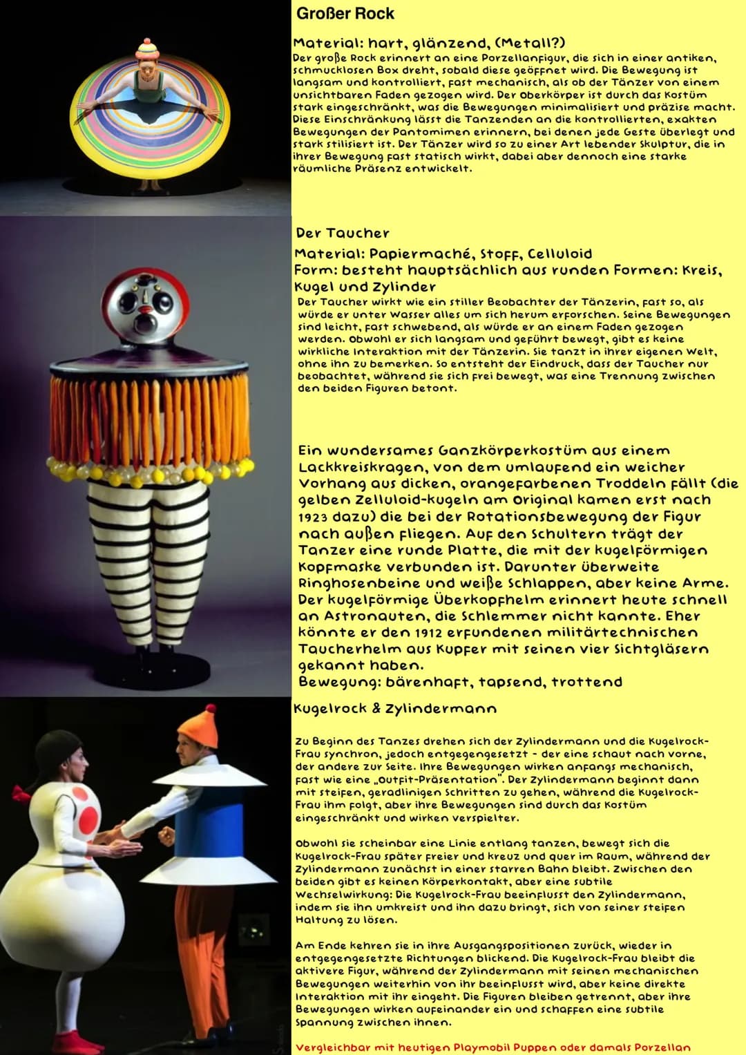 # Triadisches Ballett
Analyse:
Raum-Körper-Bewegung
Fühlen wir bei seinen Figuren das was er will?
Material, andere Größen, Farben, Bewegun