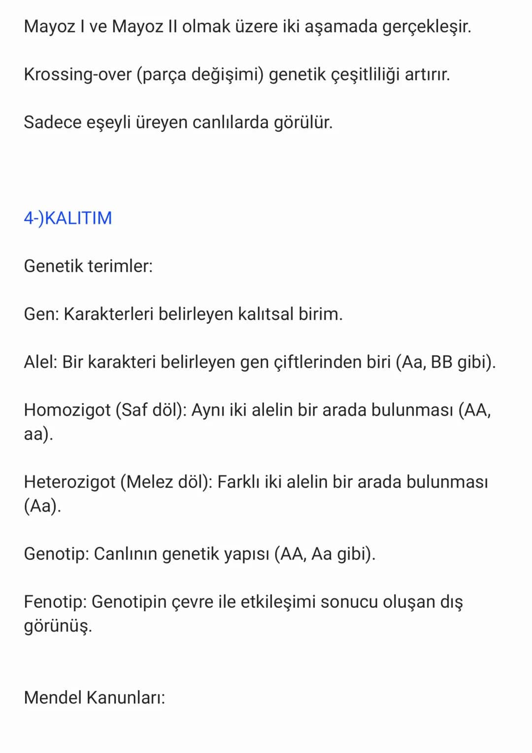 Biyoloji Sınavı
1-)MİTOZ BÖLÜNME
Tanım: Bir hücrenin bölünerek iki aynı genetik yapıya sahip
hücre oluşturmasıdır.
Özellikleri:
Tek hücr