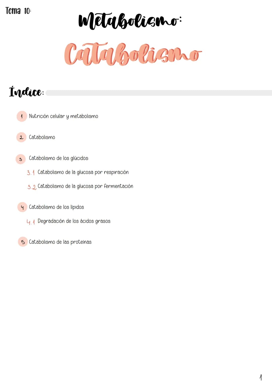 Tema 10:
Metabolismo:
Catabolismo
İndice:
1 Nutrición celular y metabolismo
2. Catabolismo
3 Catabolismo de los glúcidos
3.1 Catabolis