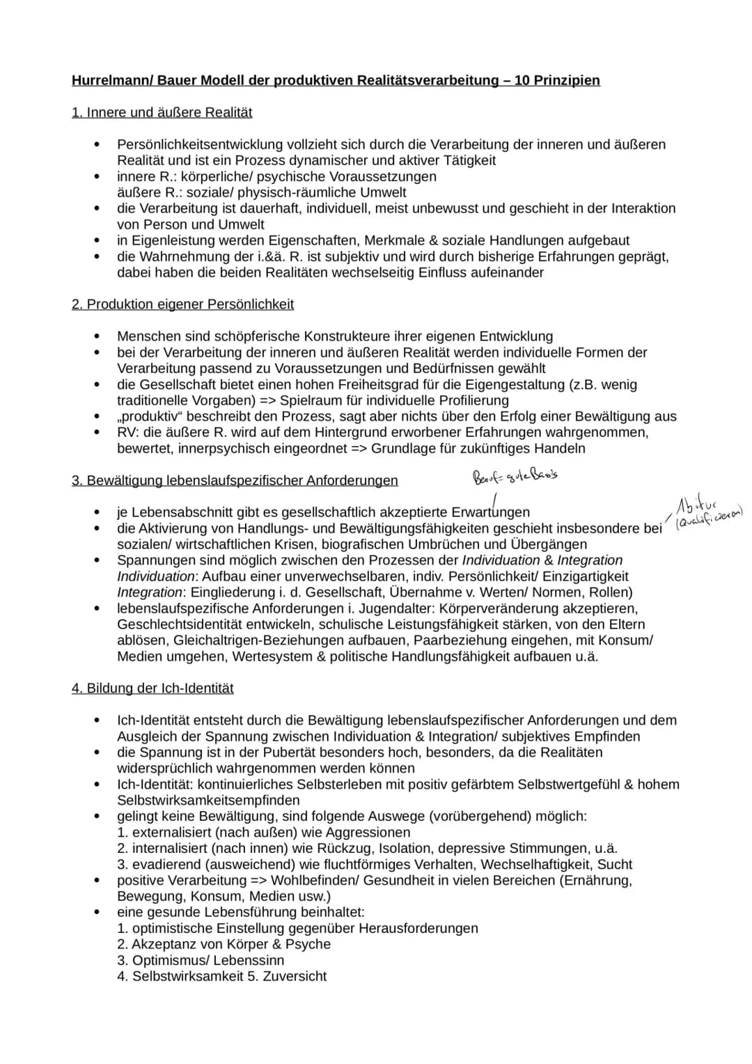 Hurrelmann/ Bauer Modell der produktiven Realitätsverarbeitung - 10 Prinzipien
1. Innere und äußere Realität
:
* Persönlichkeitsentwickl